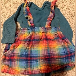 Colorful Plaid Suspender Dress with Green Top